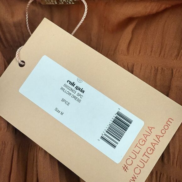 CULT GAIA Willow Ruched Panelled Cotton Blend Dress In Spice Size M - Picture 7 of 14